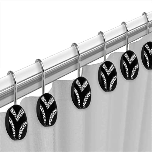 Zahari Home 13pc Sinatra Bathroom Shower Curtain Set Classic Shower Curtain & 12 Shower Curtain Hooks Luxury Fabric Shower Curtain Unique Design Bling Black Shower Curtain Set - Image 3