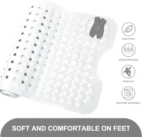 TEESHLY Bath Tub and Shower Mats, Non Slip 40 x 16 Inch Extra Large Bathtub Mat, Machine Washable Bathmat with Drain Holes, Suction Cups for Bathroom Floor, White - Image 4