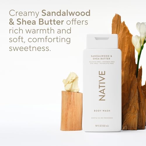 Native Clean Body Wash, Gentle & pH-balanced for Sensitive Skin, 24-Hr Freshness for Men & Women, Vegan & Cruelty-Free, Free of Sulfates & Parabens, Sandalwood & Shea Butter, 18 fl oz - Image 5