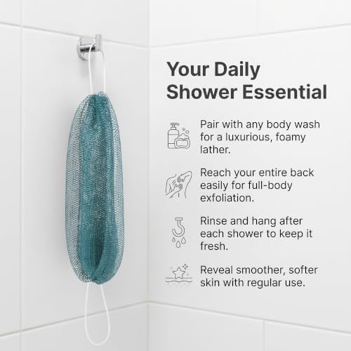 UJFQBH African Net Sponge Authenti, Exfoliating Body Scrubber for Back and Hard to Reach Areas, Gentle Daily Exfoliation for Deep Cleansing, Quick Drying Shower Essential, Aqua Grey 3 Pack - Image 4