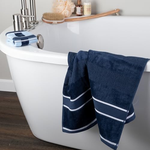 Lavish Home Bathroom Towels Set, Bathroom Accessories, Navy, Set of 6 - Image 5