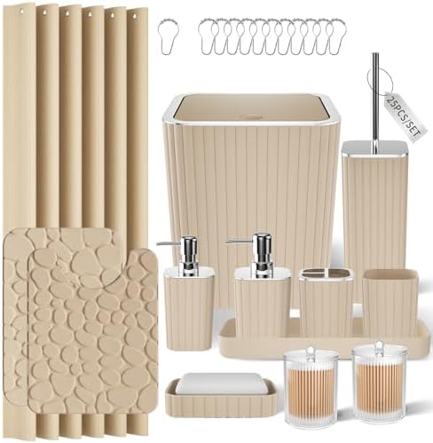 XLHOMO Bathroom Set - Bathroom Sets with Shower Curtain and Rugs, Beige by BetterbathroomwithXLHOME