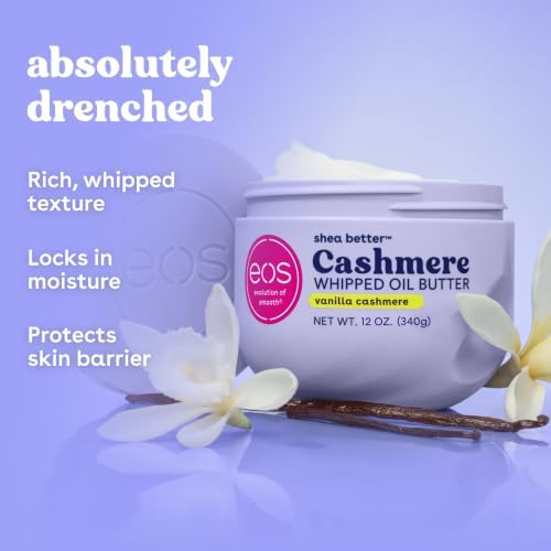 eos Cashmere Whipped Oil Body Butter, Vanilla Cashmere, 72 Hour Weightless Moisture For Dry Skin, Rich Formula and Deep Hydration, Body Care, 12 oz - Image 3