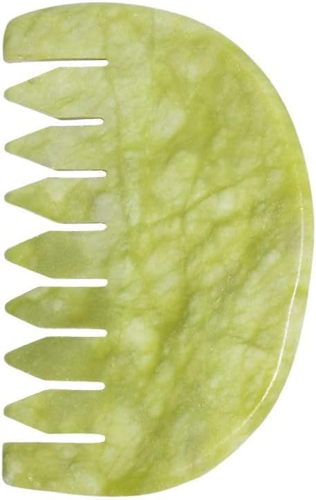 Gua Sha Comb - Moon Shape, Natural Jade Stone Scalp Massager for Head Hair Caring, Jade Guasha Scraping Massage Therapy Tool for Full Body Relax, Meridian Pressure Massager