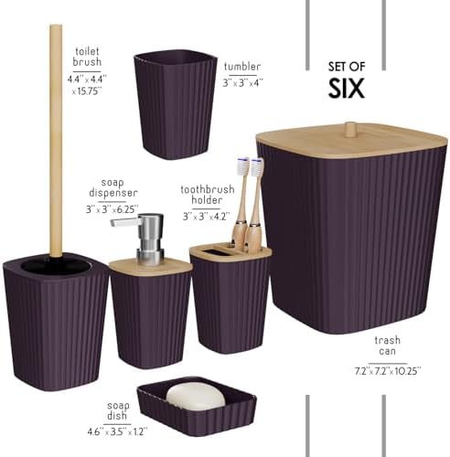 Clara Clark Bathroom Set - Purple Bathroom Accessories Set, 6PC Bathroom Accessory Set, Bathroom Sets with Toilet Brush, Trash Can & Soap Dispenser - Image 2