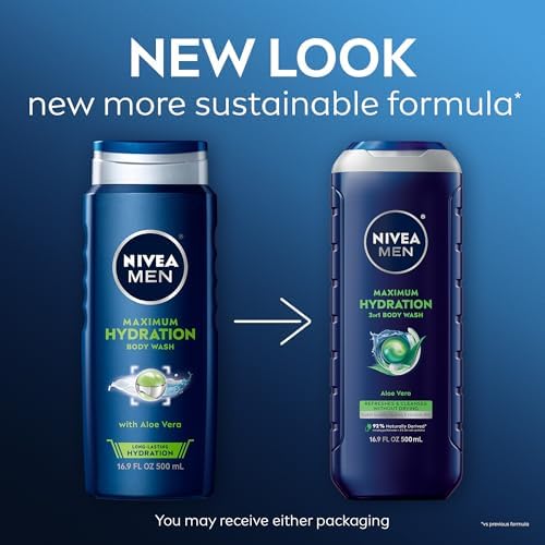 NIVEA MEN Maximum Hydration Body Wash for Dry Skin, Aloe Vera Enriched, 3-in-1 Moisturizing Body Wash, Face and Hair, Paraben Free, Vegan Formula, 16.9 Fl Oz Bottle - Image 2