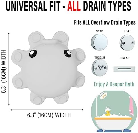 Abalter Bathtub Overflow Drain Cover Tub - Silicone Bathroom Cover, Bath Spa Accessories, Adds Inches of Water for Deeper&Warmer Bath，Grey Gray (ABCVXZY-Grey) - Image 2