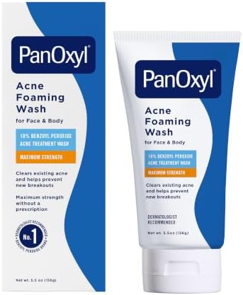 PanOxyl 10% Benzoyl Peroxide Acne Foaming Wash, Maximum Strength, Daily Acne-Fighting Face and Body Cleanser, Face Wash to Clear, Treat and Prevent Acne Pimples and Stubborn Breakouts, 5.5 Oz Tube by PanOxyl
