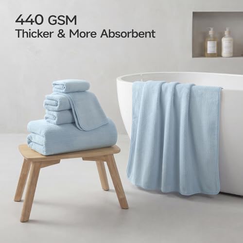 REDKISS Ultra Soft 6 Piece Towel Set, Premium Towels for Bathroom, Highly Absorbent, Quick Dry, Lightweight Bath Towels Set Collection, Includes 2 Bath Towels, 2 Hand Towels, 2 Washcloths, Light Blue - Image 2