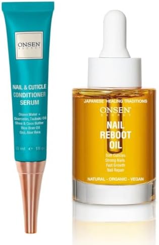 ONSEN Secret Nail Reboot Duo - Treatment for Damaged Nails - Natural Nail Care & Cuticle Repair - Visible Results For Perfect Nails, Cuticle Conditioner Cream 30ml & Nail Reboot Oil 35ml by OnsenSecret