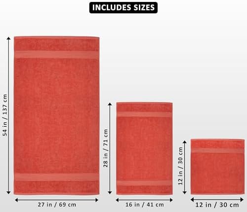 Utopia Towels 8 Piece Majestic Plush Luxury Towel Set, Cotton, Coral - Image 2