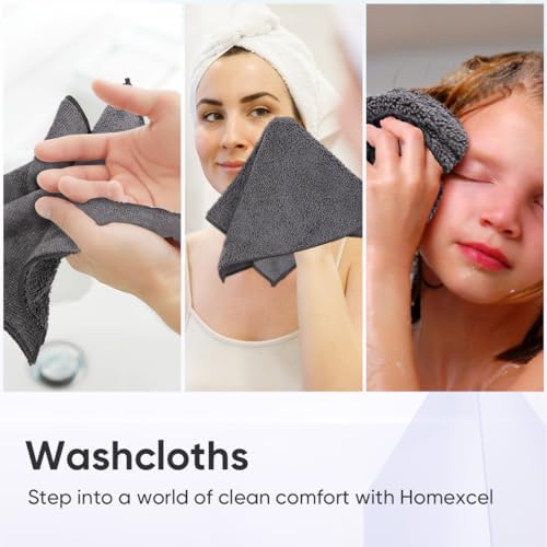 HOMEXCEL Microfiber Washcloths 12 Pack, Highly Absorbent and Soft Face Towel, Multi-Purpose Grey Wash Cloths for Bathroom, Hotel, Spa, Gym, and Kitchen, 12x12 Inch - Image 4
