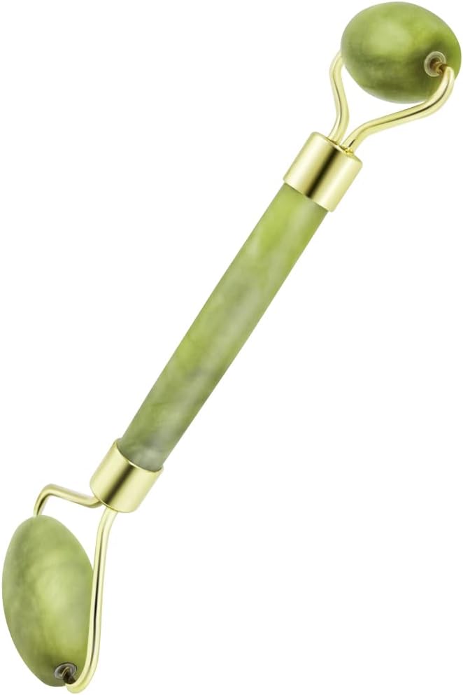 Chikoni 3 in 1 Ficial Face Ice Jade Roller and Gua Sha Tool, Natural Real Jade Anti-Wrinkle Face Eye Neck Massager Tool, Reduce Wrinkles, Puffiness, Migraine, Redness, Pain and Injury