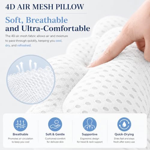 Luxe Bath Pillow for Tub Quick-Dry 4D Mesh,Head, Neck & Back Support(White) - Image 5