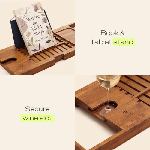 ROYAL CRAFT WOOD Premium Foldable Bathtub Tray Caddy - Wood Bath Tray for Tub, Bamboo Shelf, Expandable Bath Table Trays, Bathtub & Bathroom Accessories for New Home & Mothers, Birthday Gifts for Mom - Image 4