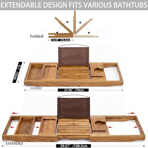 Bathtub Tray Caddy, Expandable Acacia Wood Bath Tray for Tub - Image 3