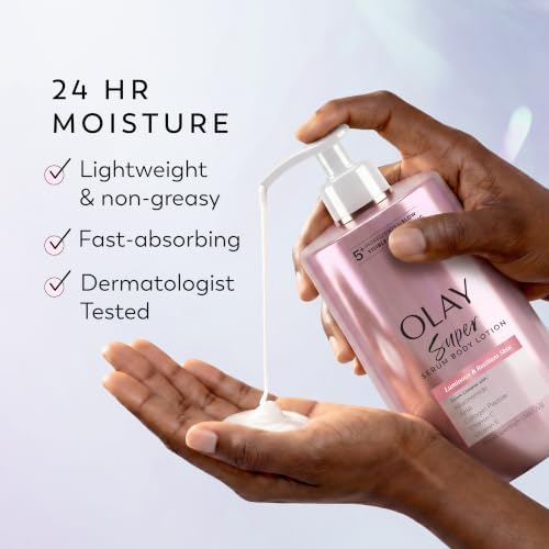 Olay Super Serum Hand & Body Lotion for Aging, 24hr Long Lasting Moisture, Fast Absorbing, 5+ Ingredient Complex for Bright Even Firm Luminous Skin, Sweet Vanilla & Soft Wood Scent, 17 fl oz - Image 6