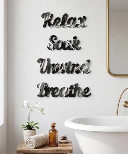 Putuo Decor 4PCS MDF Bathroom Wall Decor Relax Soak Unwind Breathe Signs, Black White Marble Spa Wall Art Set for Bathroom Bedroom Laundry Room Yoga Room Home Gift - Image 4