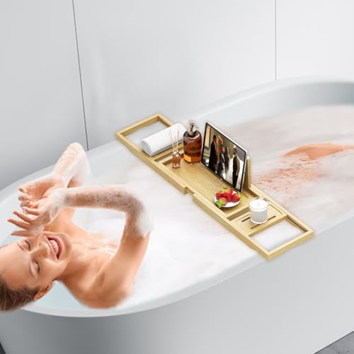 Premium Bathtub Tray - Expandable Bamboo Wooden Bath Trays for Bathub - Bath Tub Table Tray for Bathtub/Tub,Adjustable Size, Fits Most Tubs - Image 6
