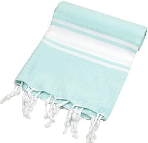 Prewashed | Soft Original Turkish Cotton Bath Towel | Beach Towel | Hammam Yoga Gym Towel | Pestemal 60x80 Inches (Mint)