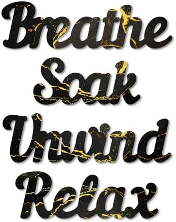 Putuo Decor Black Gold Bathroom Decor, Relax Soak Unwind Breathe Wall Decoration, Modern Marble Style Bathroom Accessories, Rustic Spa Wall Decorations for Home, Bedroom or Living Room by PUTUODECOR