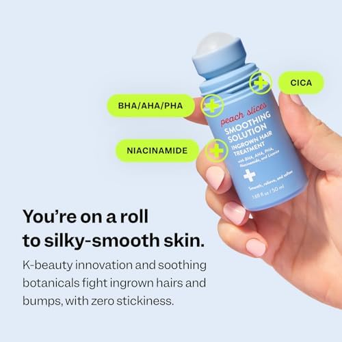 Peach Slices - Smoothing Solution Ingrown Hair Treatment (1.69 oz) - Smooth, Relieve, Soften Skin - 360 Roller - BHA, AHA, PHA, Niacinamide, Licorice - Vegan & Cruelty Free - Korean Skin Care & Beauty - Image 3