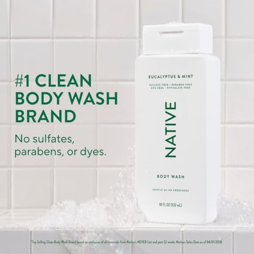 Native Clean Body Wash for Women and Men, Eucalyptus and Mint Scent, Gentle & pH-balanced for Sensitive Skin, Sulfate & Paraben Free Cleanser, Contains Plant-Based Ingredients, Cruelty-Free, 18 fl oz - Image 3