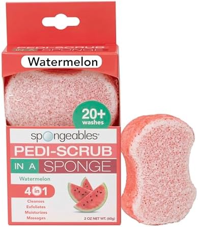 Spongables Pedi Scrub Foot Exfoliating 20+ Wash Sponge, Watermelon, 1 Count by Spongeables