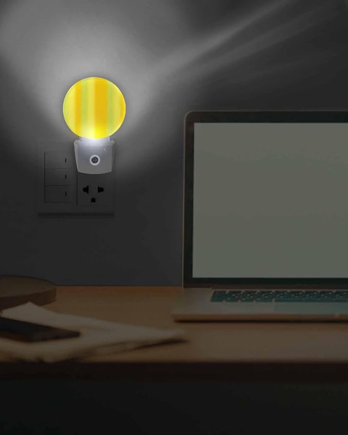 Night Lights Auto Sensor Green Yellow Orange Night Light Gradient Color Stripe Round Lamp Plug-in LED Nightlights Dusk to Dawn for Living Room Bedroom Bathroom Hallway Wall Decor