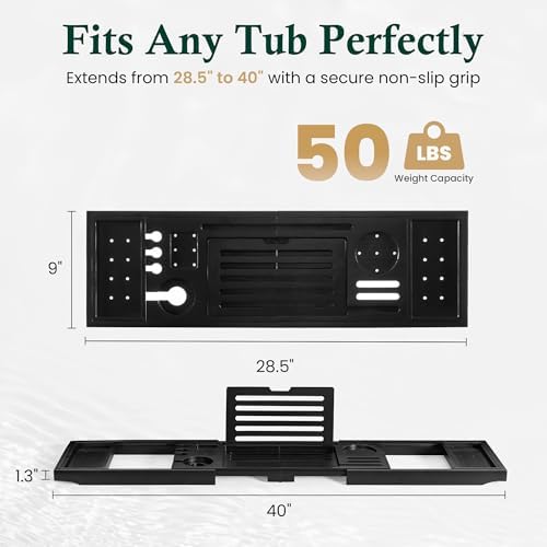 Black Bamboo Adjustable Bathtub Caddy Tray 28.5-40 Inch - Image 3