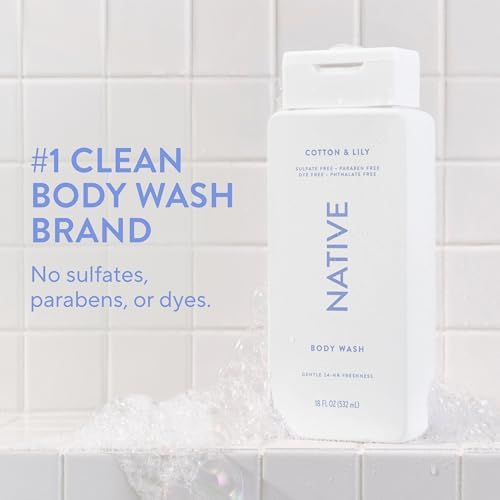 Native Clean Body Wash, Gentle & pH-balanced for Sensitive Skin, 24-Hr Freshness for Women & Men, Vegan & Cruelty-Free, Free of Sulfates, Parabens & Phthalates, Cotton & Lily, 18 fl oz - Image 2