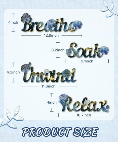 Putuo Decor Blue Bathroom Decor, Relax Soak Unwind Breathe Wall Art, Modern Blue Style Bathroom Accessories athroom, Laundry Room, Guest Bath - Image 2