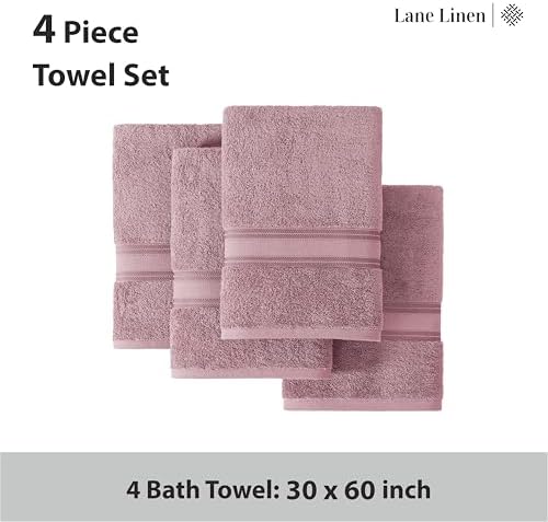 LANE LINEN 100% Cotton Large Bath Towels Set of 4 (30"x60") - Zero Twist, Mercerized Cotton Bathroom Towel 4 Pack - Quick Dry, Soft & Absorbent Large Towels Set - Oeko Tex Certified - Wishful Mauve - Image 4