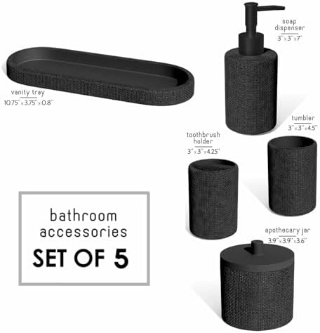Clara Clark Bathroom Set - Black Bathroom Accessories Set, 5PC Bathroom Accessory Set, Bathroom Sets with Soap Dispenser, Toothbrush Holder, Tumbler, Cotton Swab Jar & Vanity Tray - Image 2