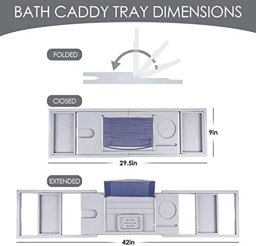 Foldable Bathtub Tray Caddy with Soap Dish Adjustable 29.5-43'' Grey - Image 4