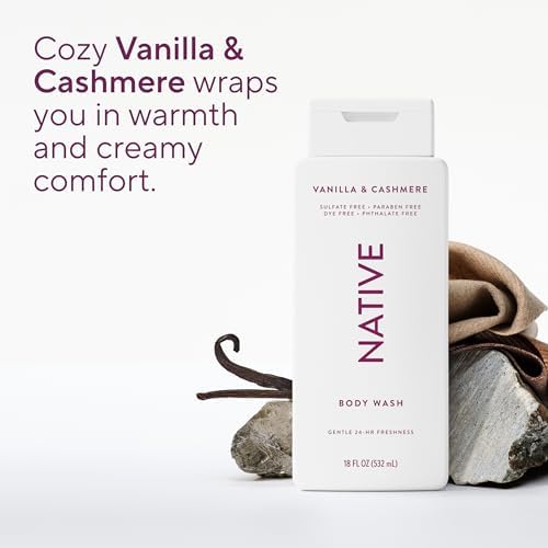 Native Clean Body Wash, Gentle & pH-balanced for Sensitive Skin, 24-Hr Freshness for Women & Men, Vegan & Cruelty-Free, Free of Sulfates & Parabens, Vanilla & Cashmere, 18 fl oz - Image 5