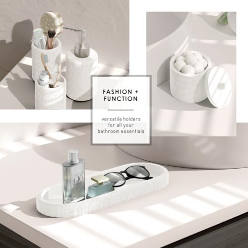 Clara Clark Bathroom Set - White Bathroom Accessories Set, 5PC Bathroom Accessory Set, Bathroom Sets with Soap Dispenser, Toothbrush Holder, Tumbler, Cotton Swab Jar & Vanity Tray - Image 4