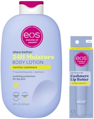 Bundle of eos Cashmere Lip Butter - Vanilla Cashmere, Plumping Peptides, Smoothing, 0.35 fl oz + Shea Better Body Lotion Vanilla Cashmere, 24-Hour Moisture Skin Care, Body Lotion, 16 fl oz by eosproducts