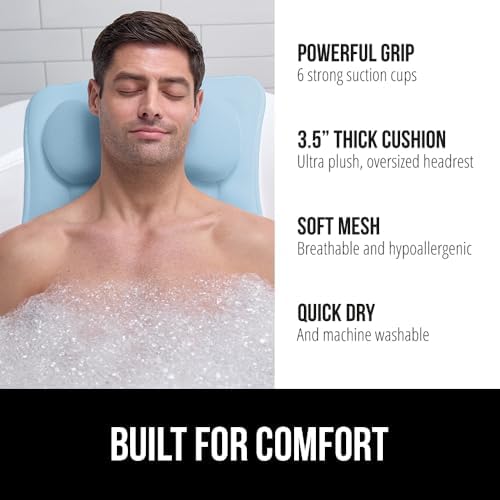 GORILLA GRIP Bath Pillow for Tub, 6 Strong Suction Cups, 4D Mesh, Blue - Image 2