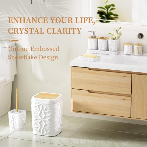 Bathroom Accessory Set, 9-Piece White Bathroom Set with Trash Can, Toilet Brush, Soap Dispenser, Soap Dish, Toothbrush Holder, Tumbler, Q-tip Holders & Tray, for Hotel/Apartment, Housewarming Gift - Image 3