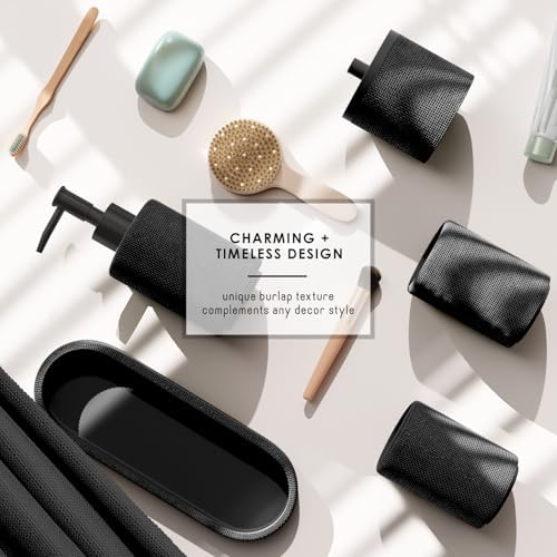 Clara Clark Bathroom Set - Black Bathroom Accessories Set, 19PC Bathroom Accessory Set, Bathroom Sets with Shower Curtain Set, Soap Dispenser & Toothbrush Holder - Image 5