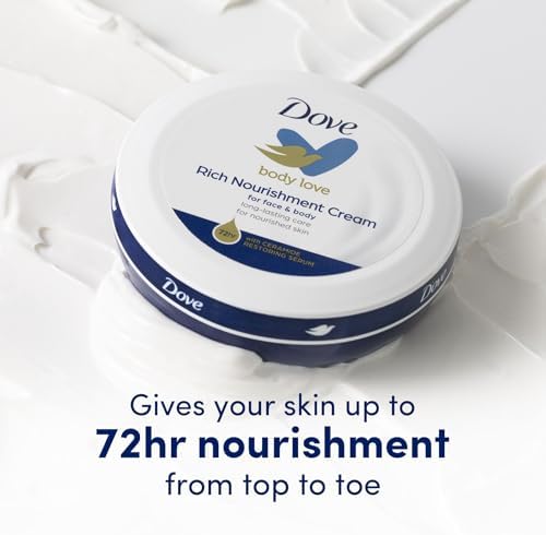 Dove Nourishing Body Care, Face, Hand, and Body Rich Nourishment Cream for Extra Dry Skin with 48-Hour Moisturization, 4-Pack, 2.53 Oz Each Jar - Image 4