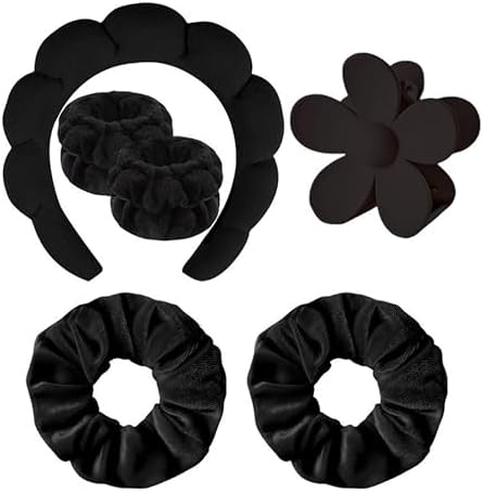 Spa Headband Set Washing and makeup sponge hair hoop suit bath towel cloth for cleaning the face or bath beam. (Black, Average code) by Pezlun