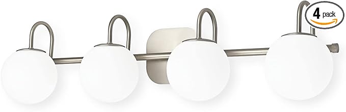 Mid Century Modern Brushed Nickel Bathroom Vanity Light Fixtures 4 Lights Milky Glass Wall Lighting Bath Vanity Lights Over Mirror (Exclude G9 Bulb)