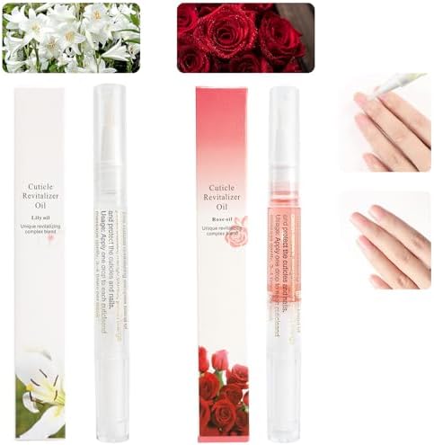 Meschett 2PCS Cuticle Oil Pens for Nail Care,Cuticle Revitalizer Oil Pen with Soft Brush,Cuticle Oil to Prevent Nail Cracking and Dry (Lily & Rose Flavor) by MESCHETT