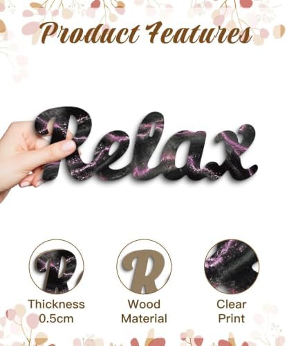 Putuo Decor 4PCS MDF Bathroom Wall Decor Relax Soak Unwind Breathe Signs, Black Pink Marble Spa Wall Art Set for Bathroom Bedroom Laundry Room Yoga Room Home Gift - Image 3