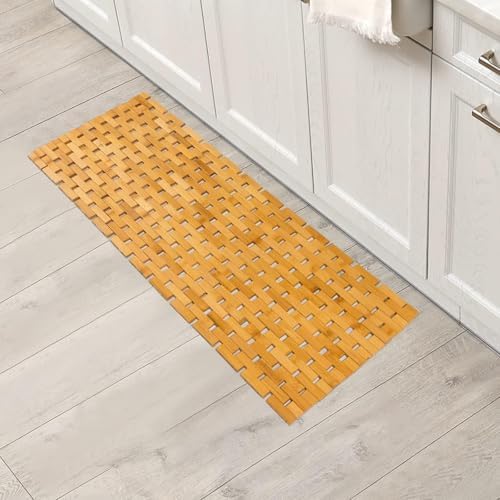 Bath Mat Bathroom Runner Long Large Rugs Floor Wood Shower Bathtub Waterproof Non Slip Accessories 16x34 Inch Easy to Clean, Natural, 1 pc - Image 6