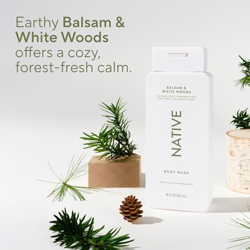 Native Clean Body Wash, Gentle & pH-balanced for Sensitive Skin, 24-Hr Freshness for Men & Women, Vegan & Cruelty-Free, Free of Sulfates & Parabens, Balsam & White Woods, 18 fl oz - Image 5