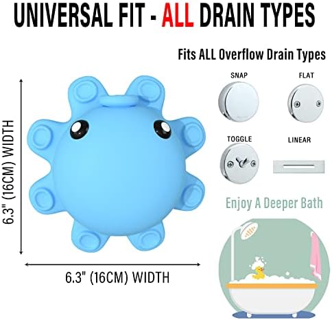Bathtub Overflow Drain Cover Tub - Silicone Bathroom Overflow Drain Cover, Bath Tub Overflow Cover, Bathroom Spa Accessories, Adds Inches of Water for Deeper&Warmer Bath，Blue - Image 3
