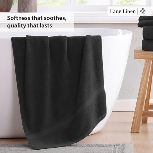 LANE LINEN Luxury Towels Set - 3 Piece Set, 100% Cotton Bathroom Towels, Zero Twist, Quick Dry Shower Towels, Absorbent Bath Towel, Super Soft, 1 Bath Towel, 1 Hand Towel, 1 Wash Cloths - Black - Image 4